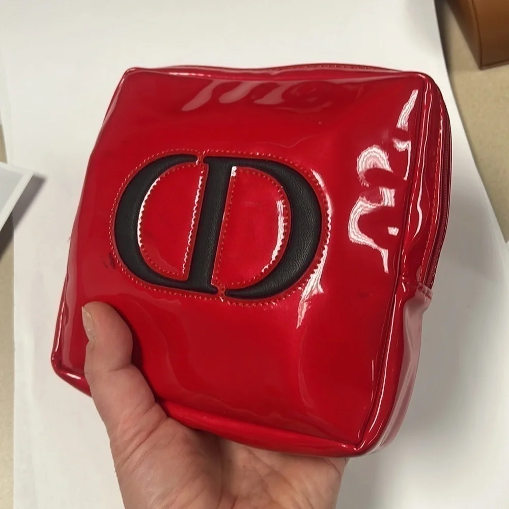 Christian Dior Red Patent Zip Around Cosmetic Clutch